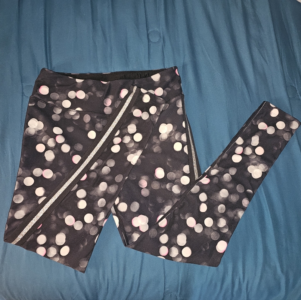 AVIA Spotted Leggings with silver glitter stripe - size large - unique pair